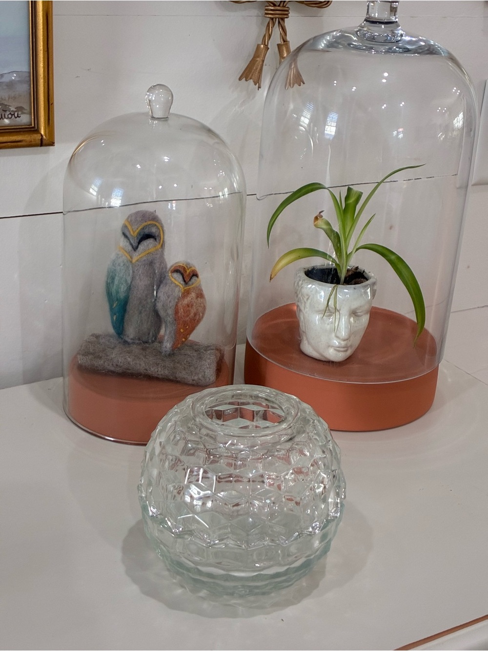 Vintage Homco Clear Cubist Glass Fairy Lamp 2pc Set MCM Candle Holder